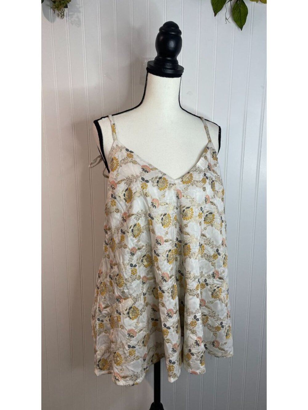 Free People Playsuit Romper Floral Metallic Ivory Gold Backless Halter Small - Picture 8 of 16